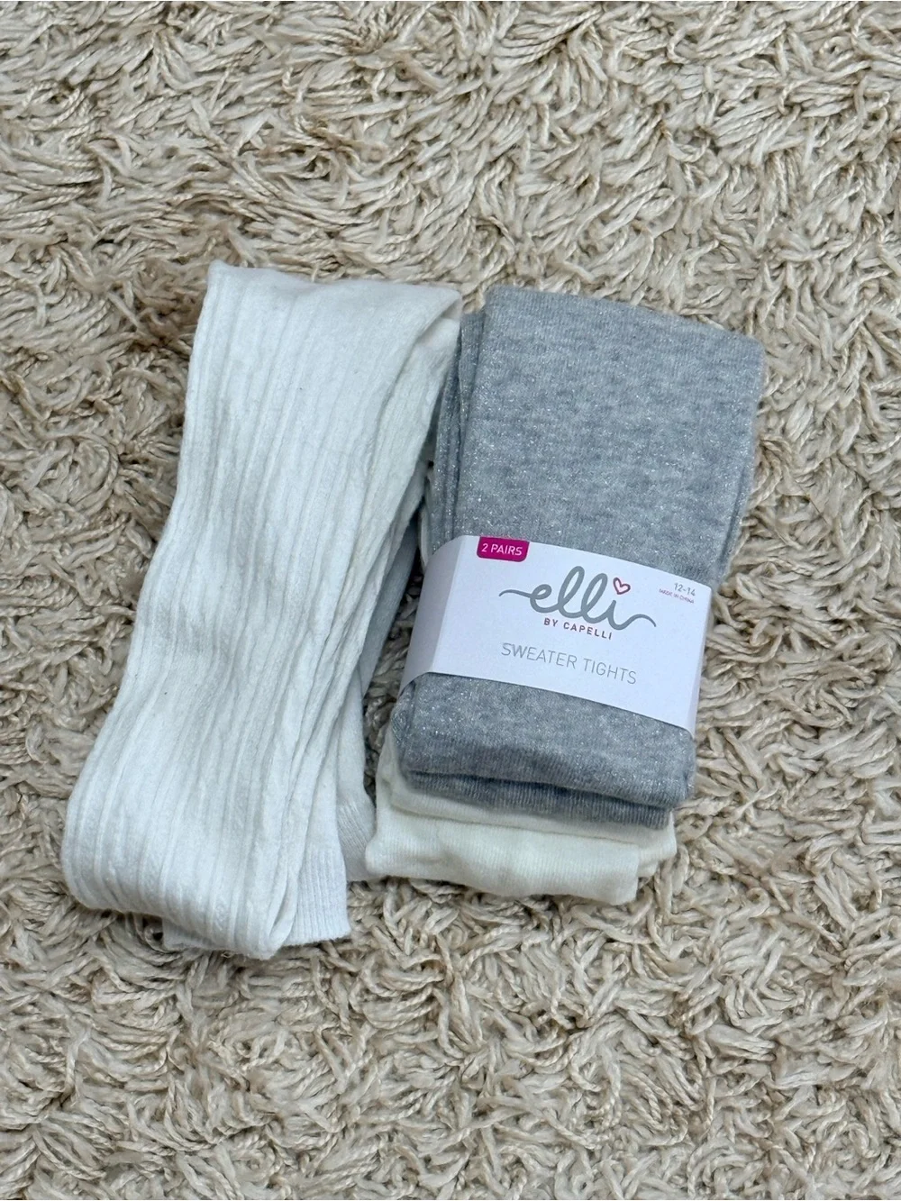Ella by Capelli Sweater Tights – 3 Pairs (Gray, White & Silver) – Size 12‑14